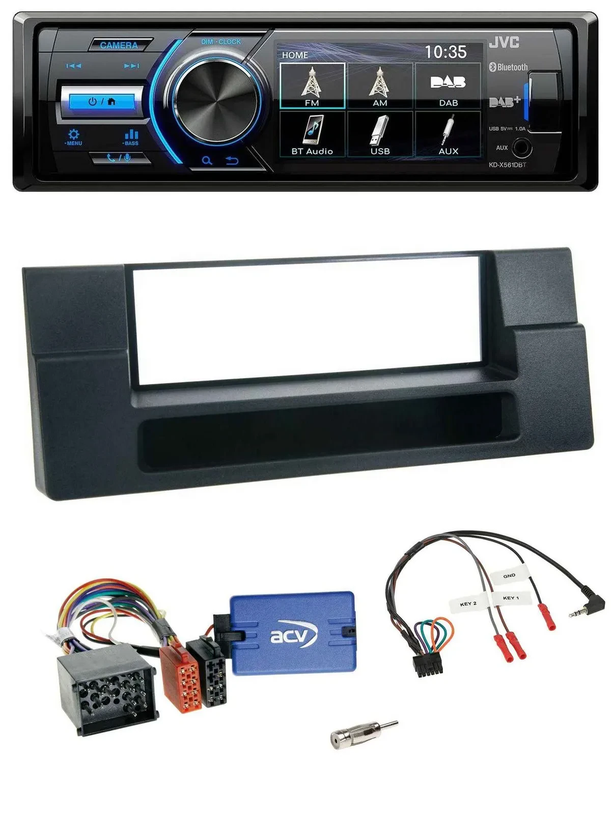 JVC Bluetooth Lenkrad USB DAB Autoradio für BMW 5er Ablage Rundpin