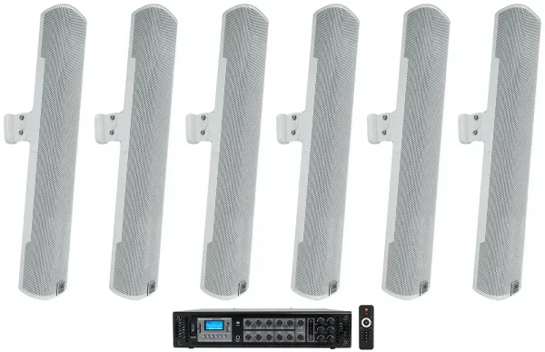 (6) JBL COL600-WH 24" White 70V Commercial Column Wall Mount Array Speakers+Amp