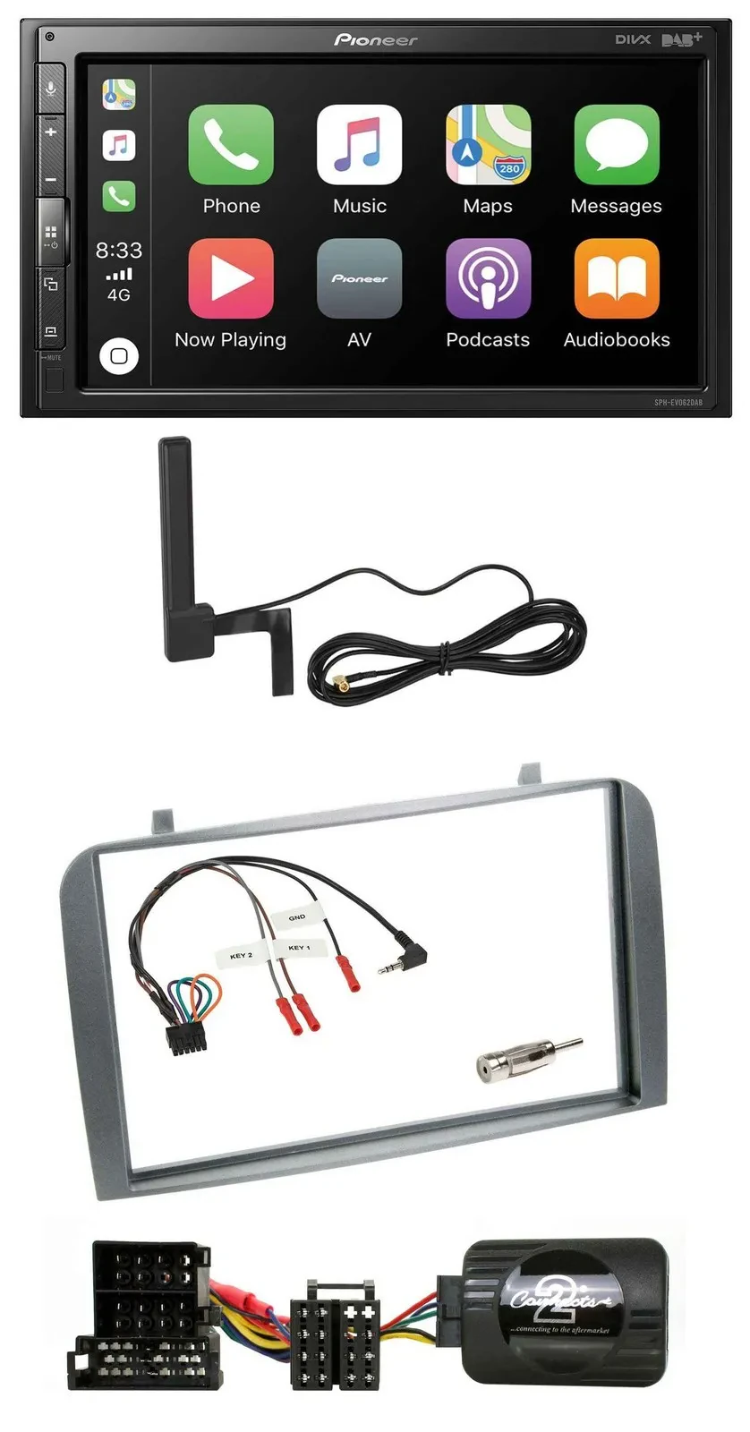 Автомагнитола Pioneer 2DIN USB Bluetooth DAB для Alfa Romeo GT/147 (2000–2008) с поддержкой кнопок на руле