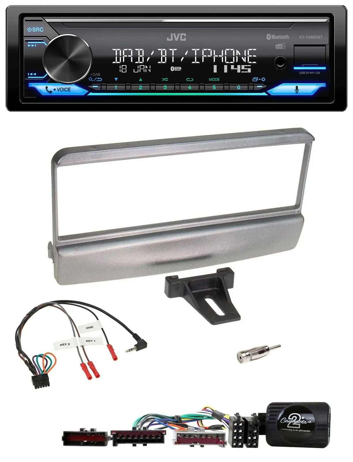JVC Bluetooth DAB USB Lenkrad Autoradio für Ford Escort Focus silber