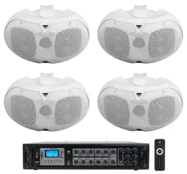 Rockville 6-Zone Amplifier+4) White Dual 4" 70v Wall Speakers For Restaurant/Bar