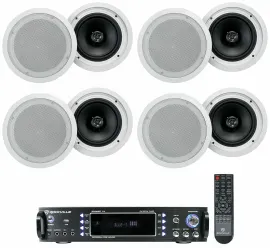 Rockville 1000 Watt Amplifier+(8) 8" White Ceiling Speakers For Restaurant/Bar