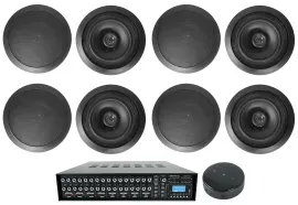 Rockville ROCK MATRIX 4-Zone Home Amp+Wifi Receiver+8) Black 8" Ceiling Speakers