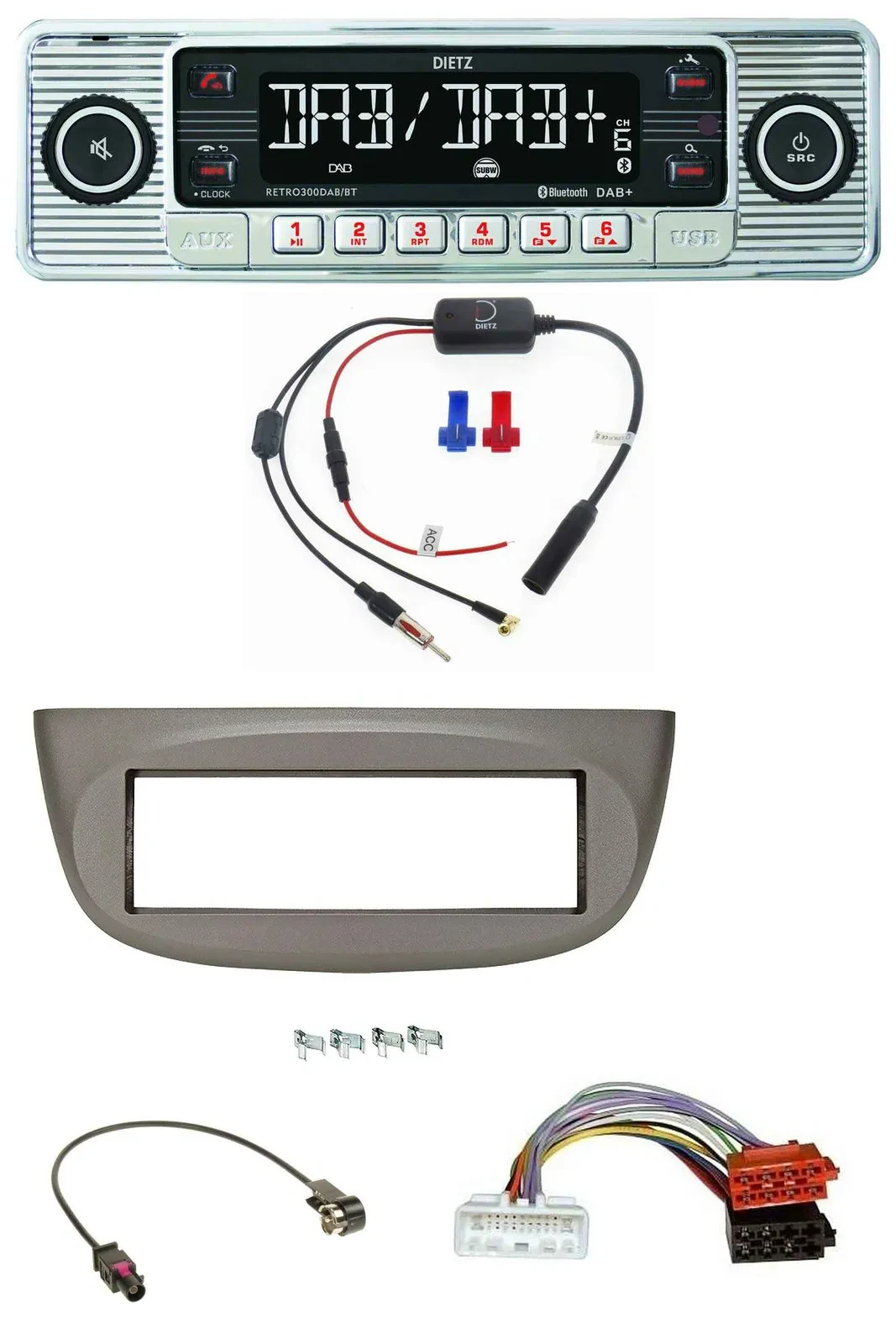 Dietz DAB USB MP3 Bluetooth Autoradio für Renault Twingo ab 2015 beige-grau