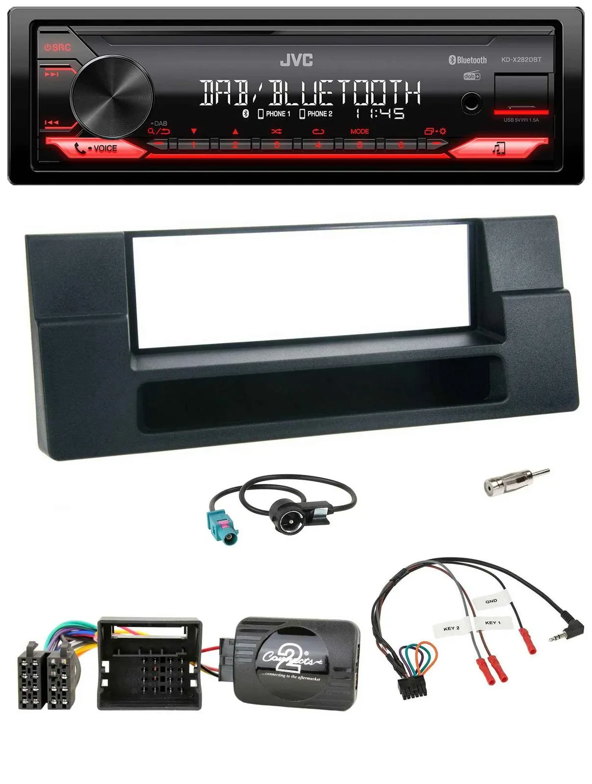 Автомагнитола для BMW 5 серии E39 и X5 JVC Bluetooth USB DAB, поддержка кнопок на руле, Quadlock