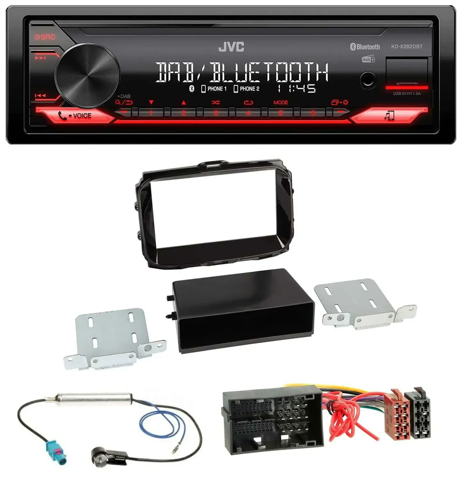 Автомагнитола для Alfa Romeo Giulietta JVC Bluetooth, USB, DAB, MP3, 52-pin (с 2013), черный глянец