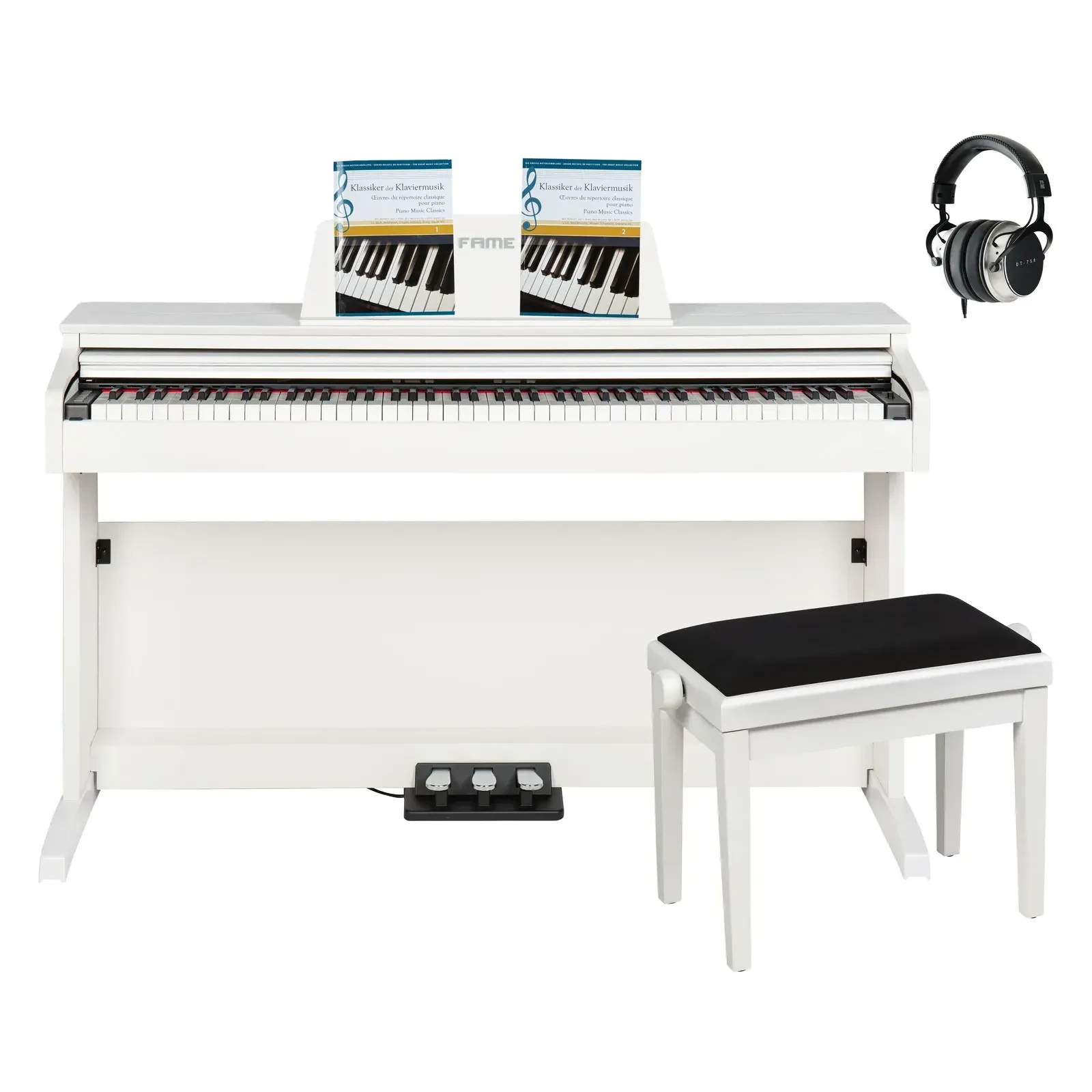 Цифровое пианино классическое Fame Audio DP-2000 WH 88 клавиш, молоточковая механика, 16 тембров, полифония 128, белый (набор)