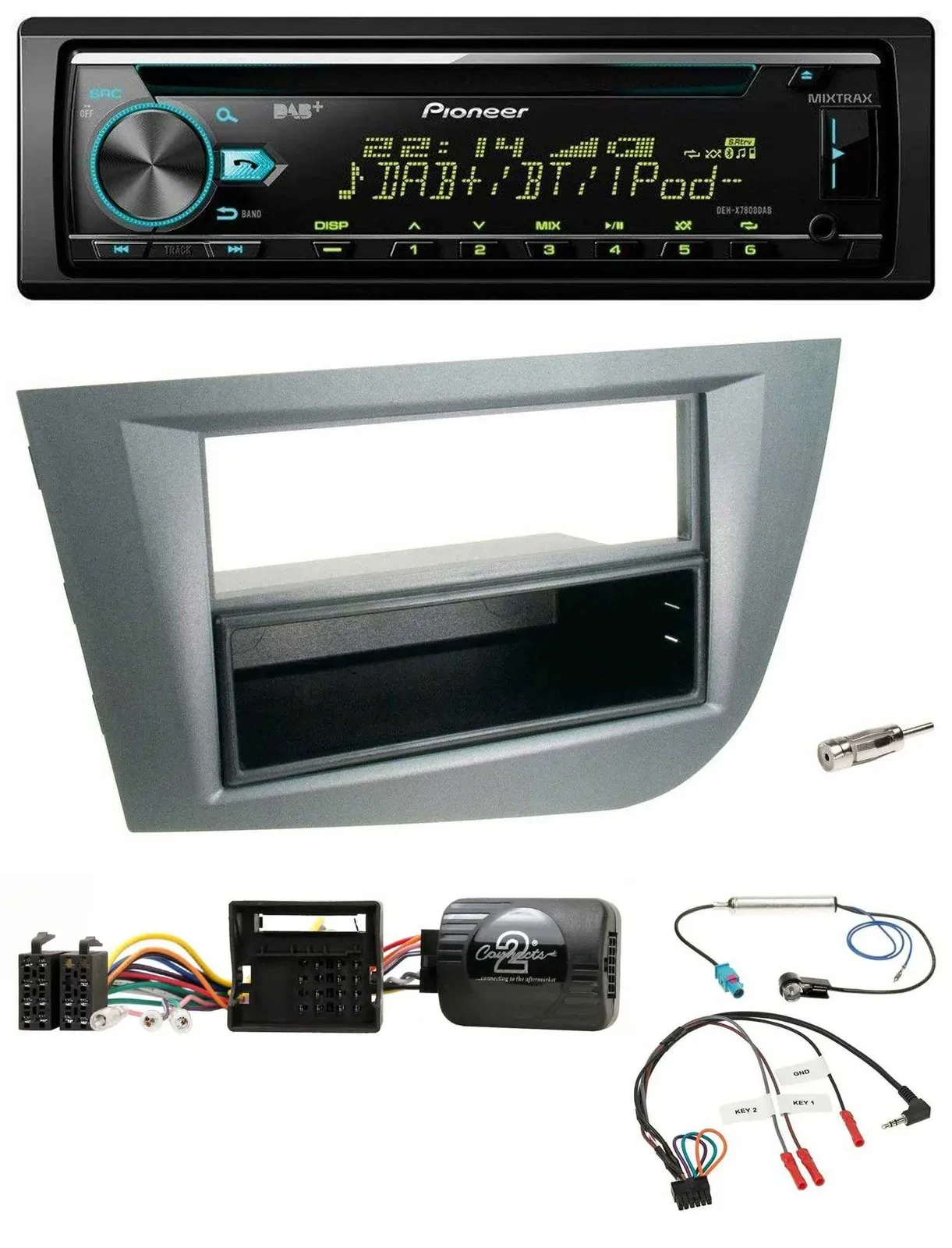 Автомагнитола Pioneer DAB, CD, USB, Bluetooth для Seat Leon 2005–2010, темно-серая