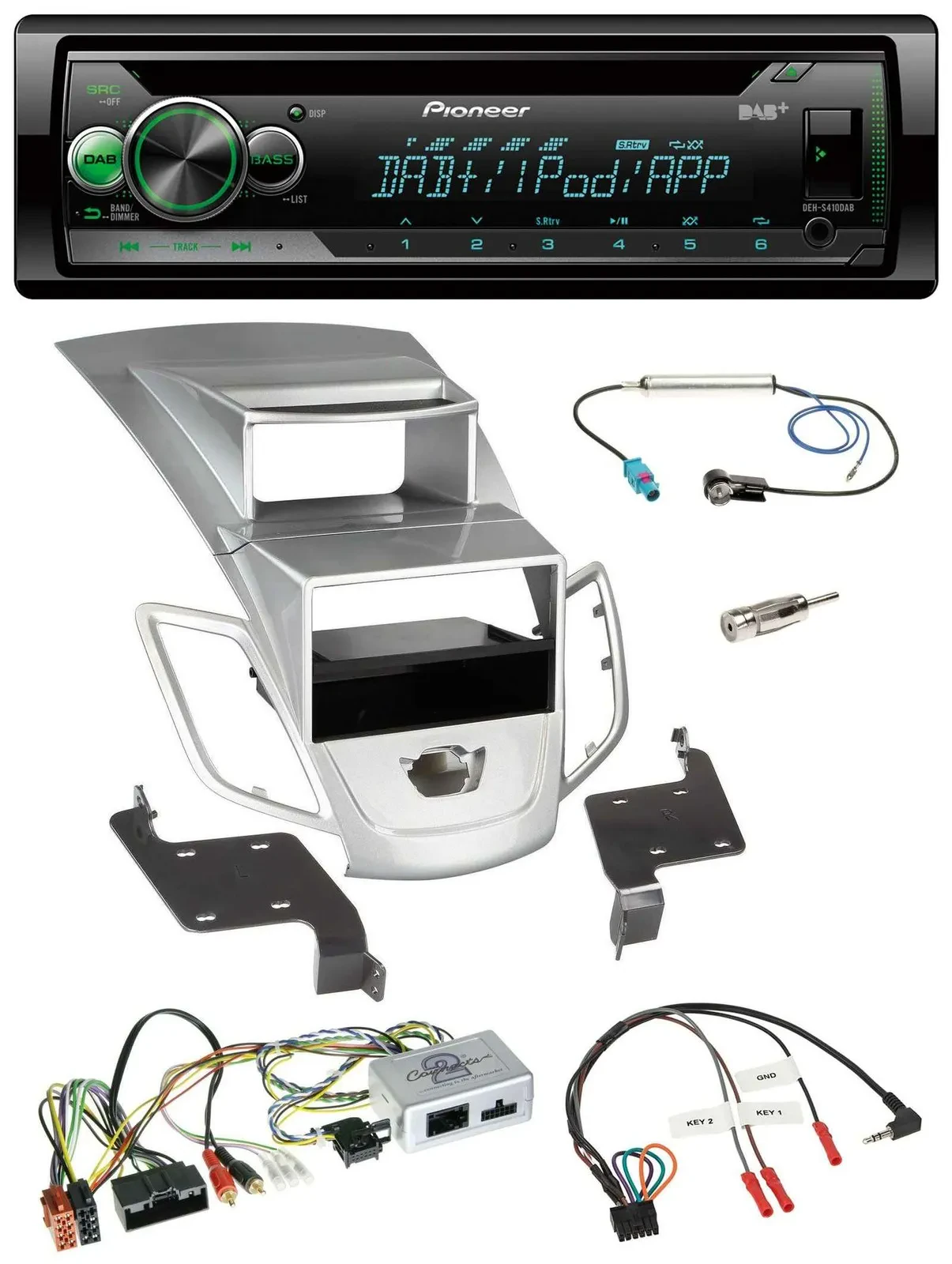 Pioneer USB MP3 DAB Lenkrad CD Autoradio für Ford Fiesta 2010-17 Display silber