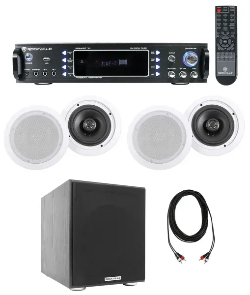 (4) 6.5" Ceiling Speaker System+Bluetooth Receiver+Subwoofer 4 Restaurant/Office