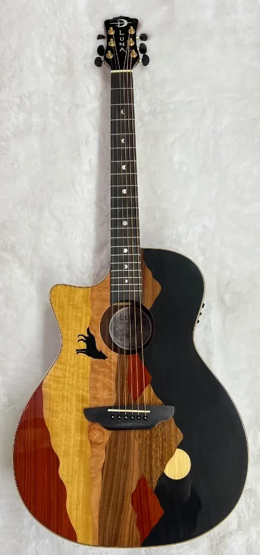 Luna Guitars Vista Wolf Left Handed Koa Body Acoustic Electric Guitar with Case