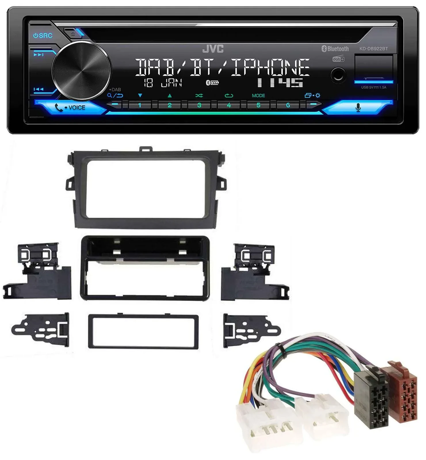 JVC Bluetooth MP3 USB DAB CD Autoradio für Toyota Corolla 2009-2012 silber