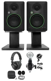 2 Mackie CR4.5BT 4.5" Studio Monitors+Tone Control+Mic+Headphones+Desktop Stands