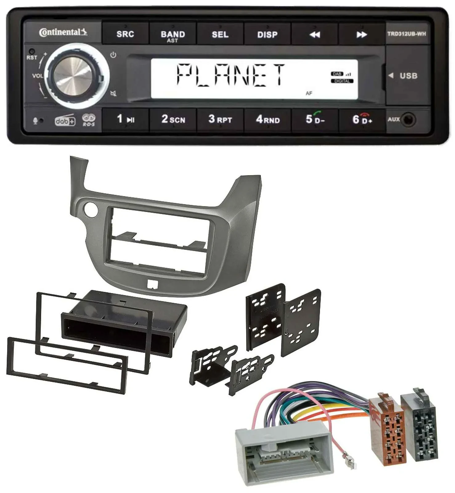 Continental USB 1DIN AUX DAB MP3 Autoradio für Honda Jazz (ab 2009) - silber