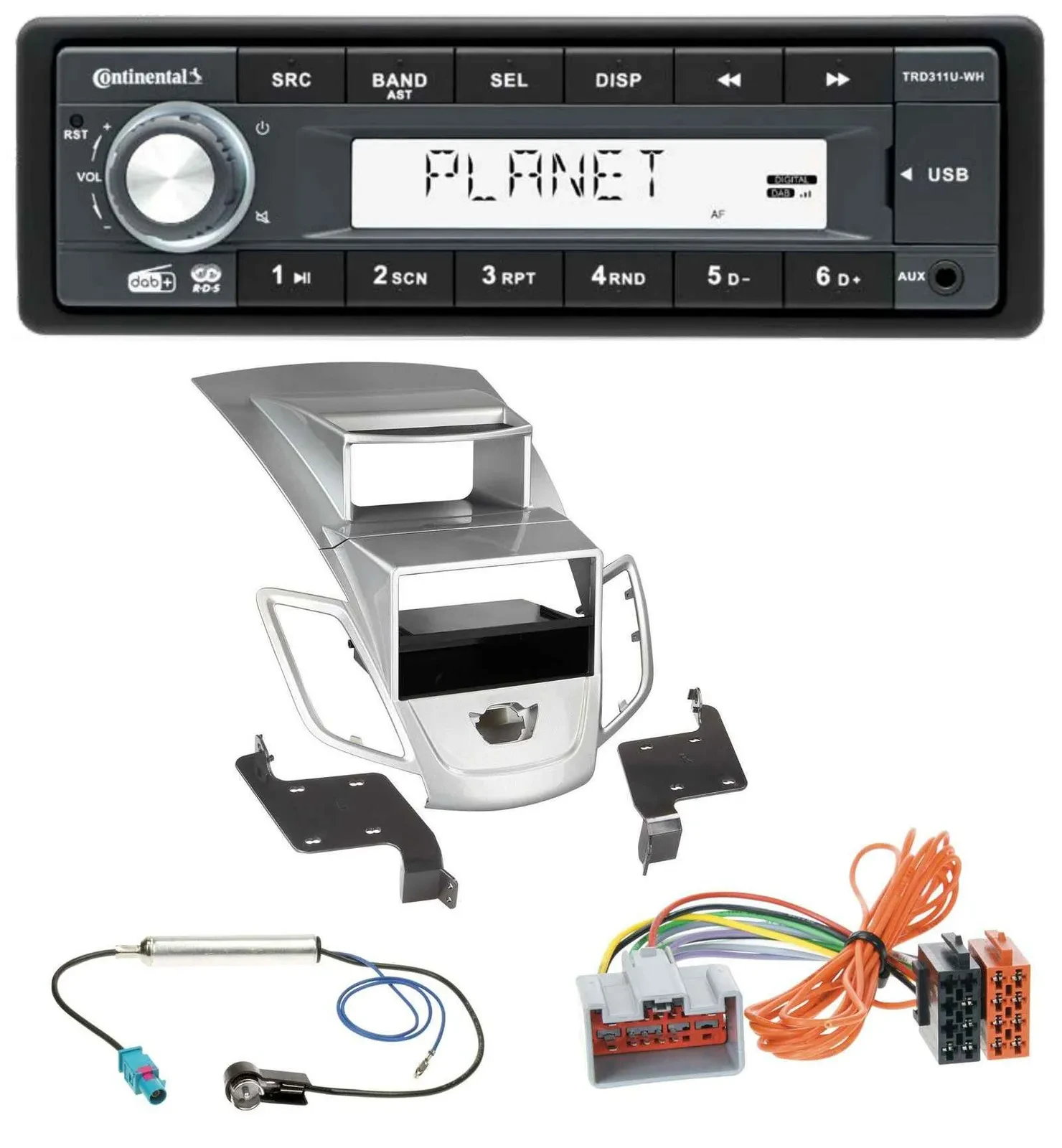 Continental MP3 AUX USB DAB 1DIN Autoradio für Ford Fiesta Display 08-10 silber