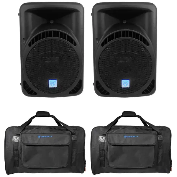 (2) Rockville RPG12BT 12" Bluetooth DJ PA Speakers w/ Wireless Link+Carry Bags