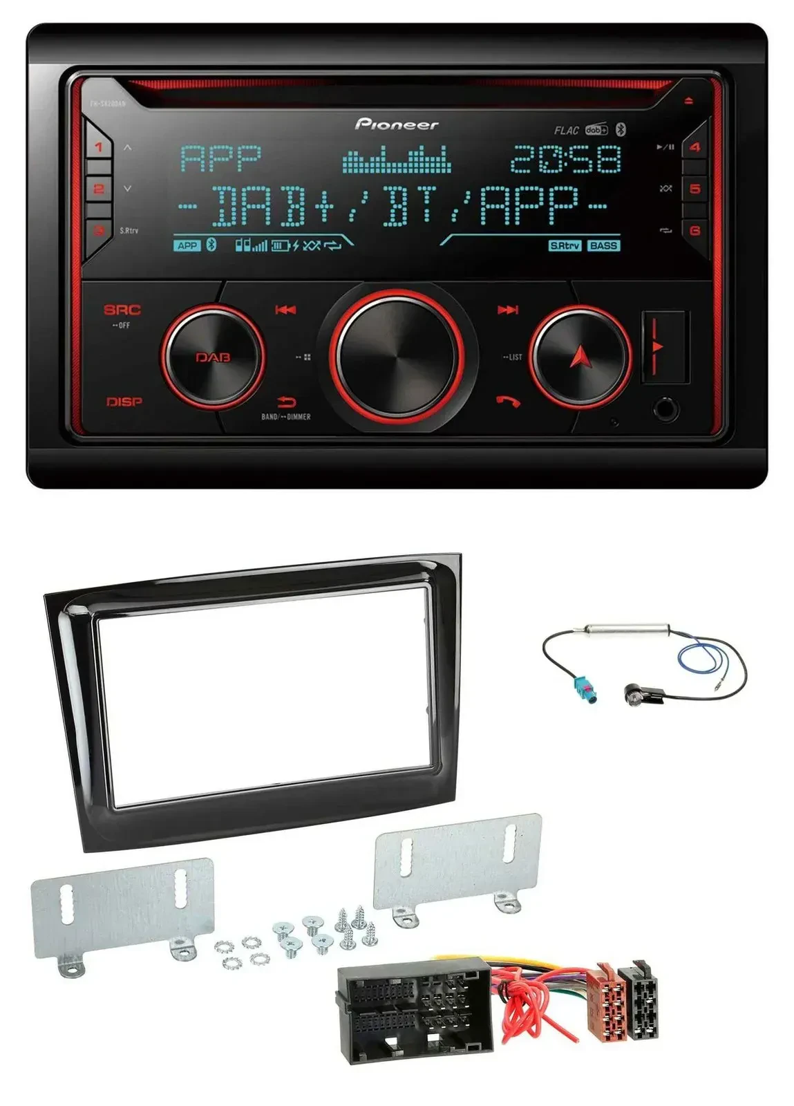 Автомагнитола для Fiat Doblo Pioneer 2-DIN DAB, CD, Bluetooth, USB, MP3, черный (piano black)