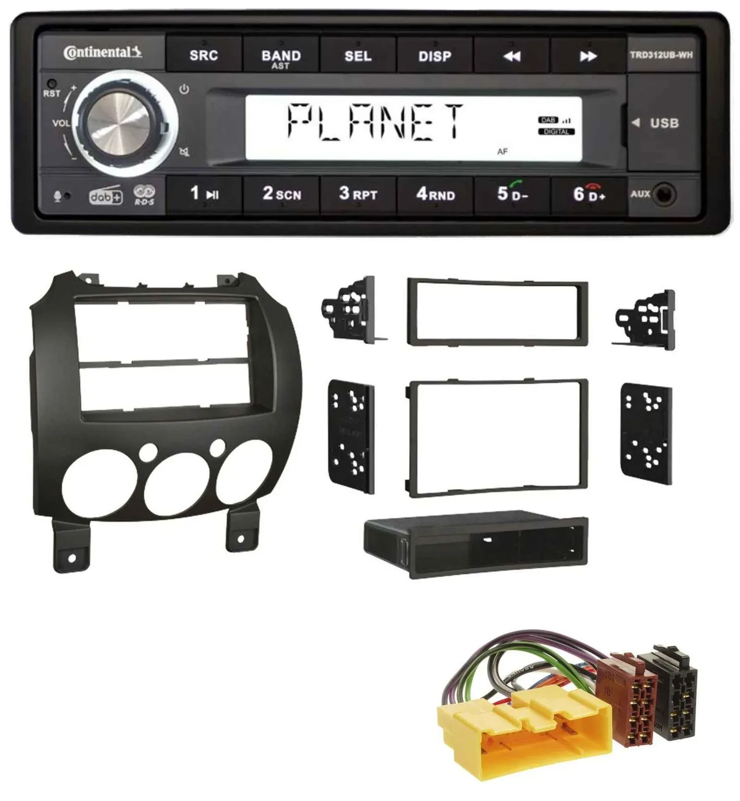 Автомагнитола Continental 1 DIN USB AUX DAB MP3 для Mazda 2 (с 2007)