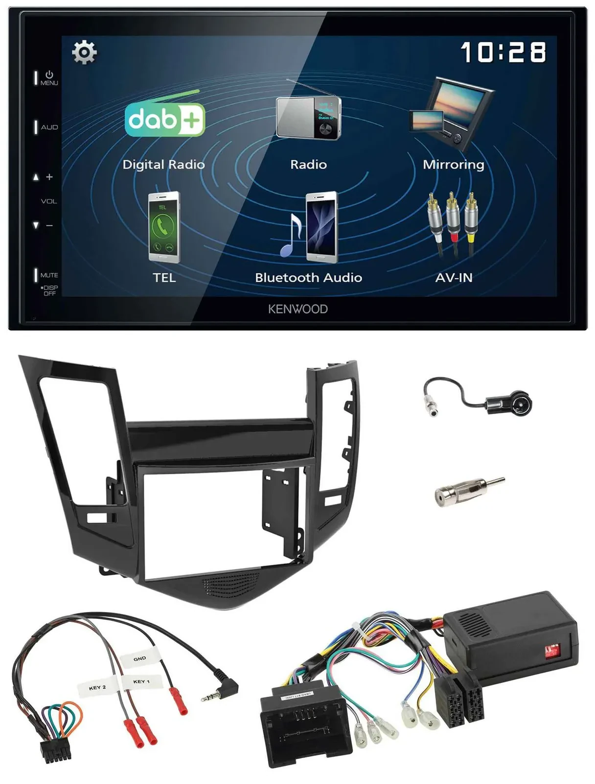 Автомагнитола для Chevrolet Cruze Kenwood 2-DIN, Bluetooth, USB, DAB, управление с руля