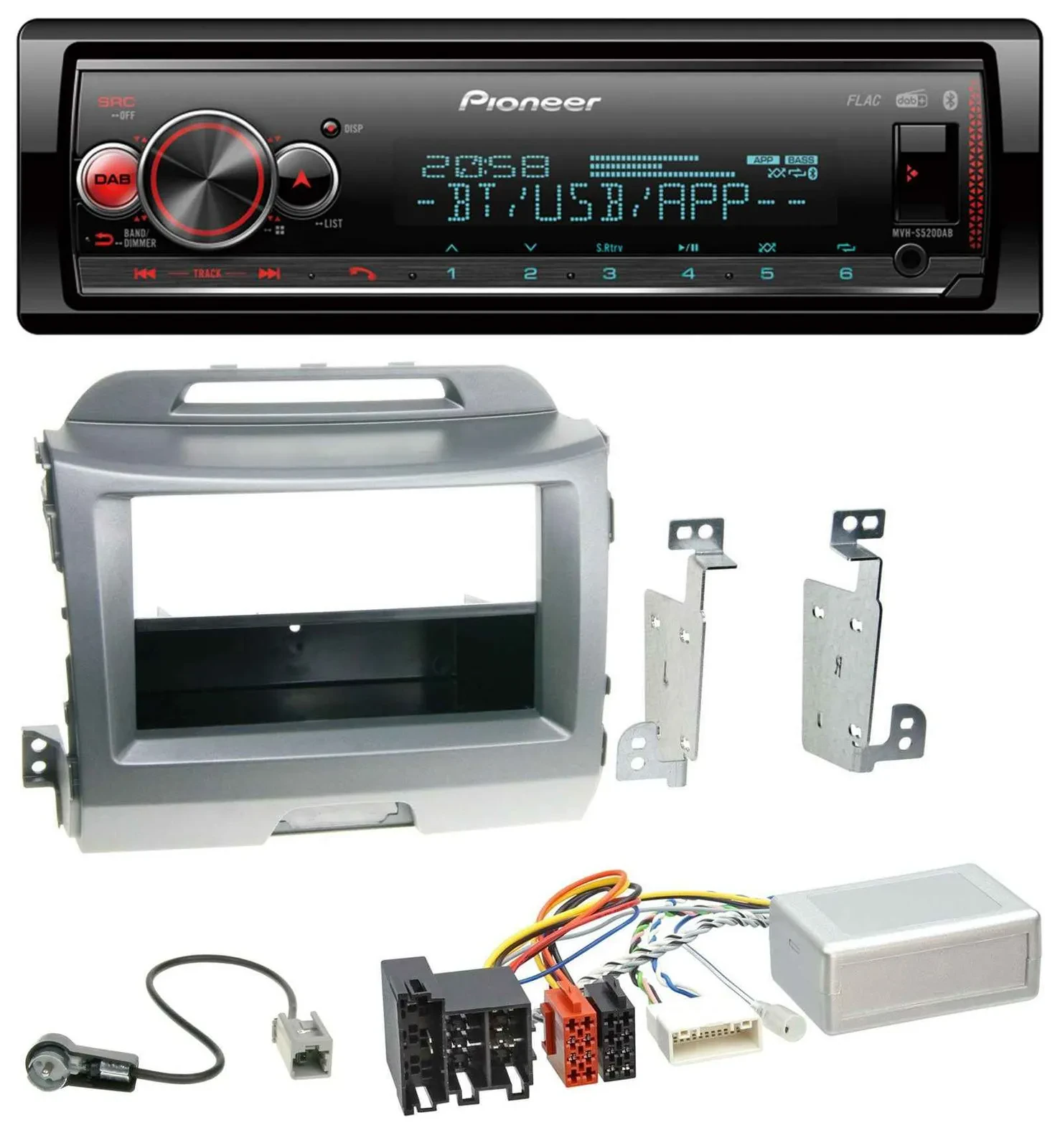 Pioneer Bluetooth USB Lenkrad DAB Autoradio für Kia Sportage 3 10-15 Navi silber