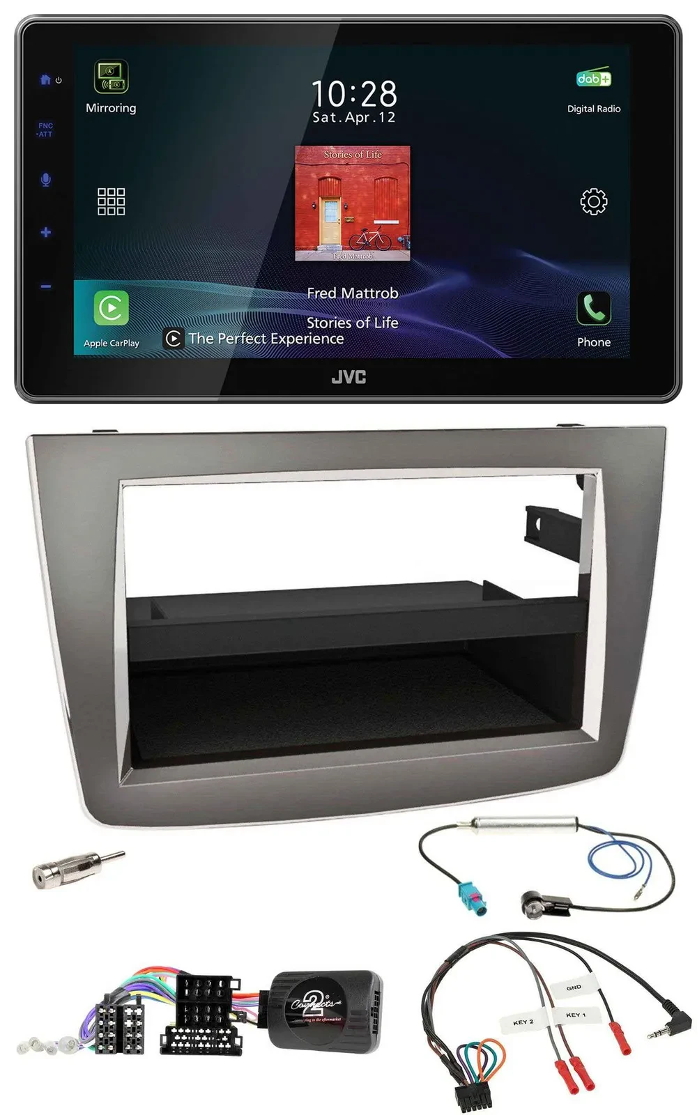 JVC DAB Lenkrad Bluetooth USB Autoradio für Alfa Mito 955 2008-2014 silber