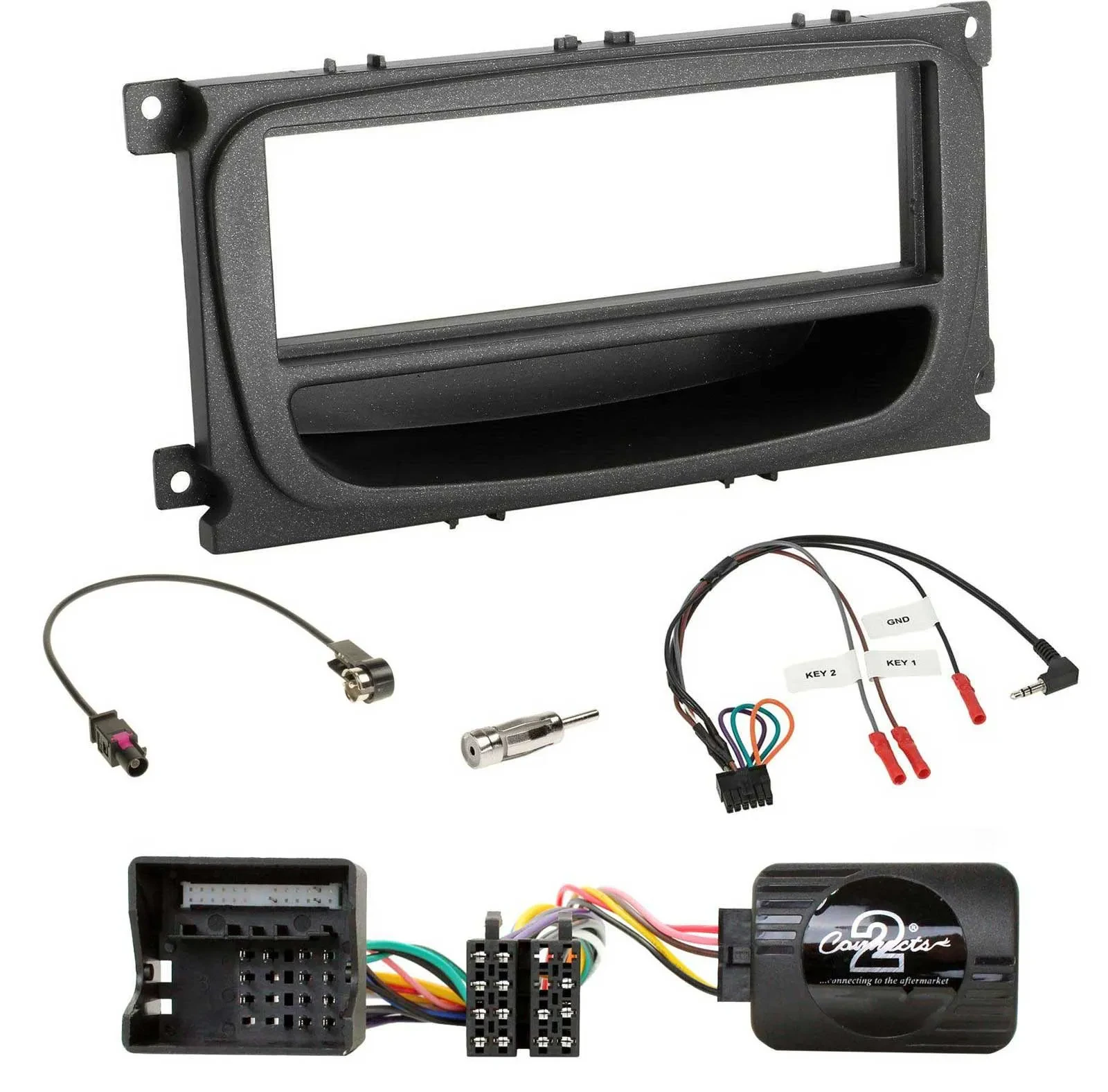 Einbauset Lenkradadapter DIN Autoradio für Ford C-Max Galaxy Focus ab 07 schwarz
