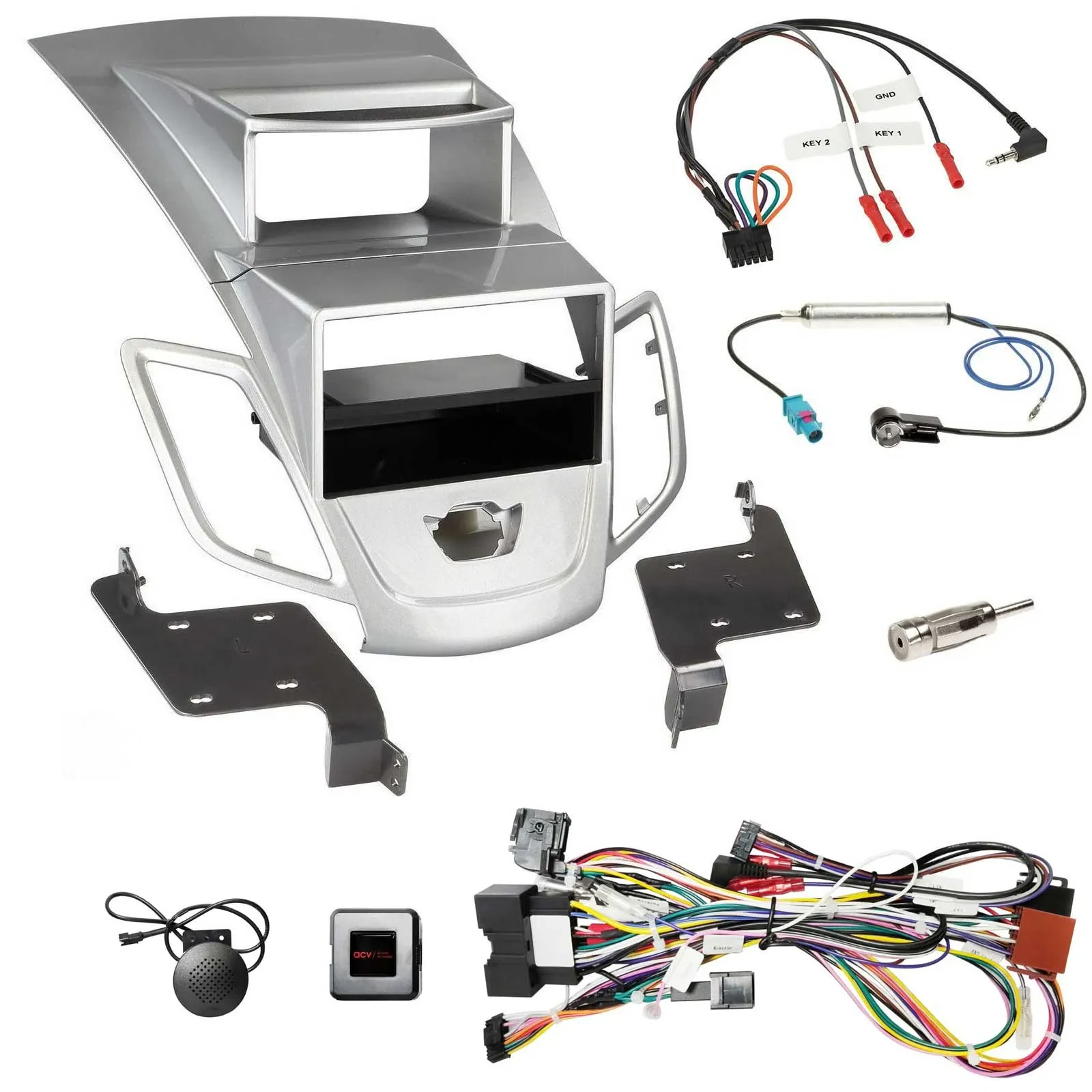 Einbauset Lenkradadapter DIN Autoradio für Ford Fiesta 2008-10 Display silber