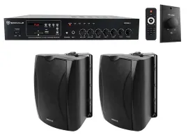 Rockville Amplifier+2 Black 5.25" 70v Wall Speakers+Wall Controller For Café/Bar