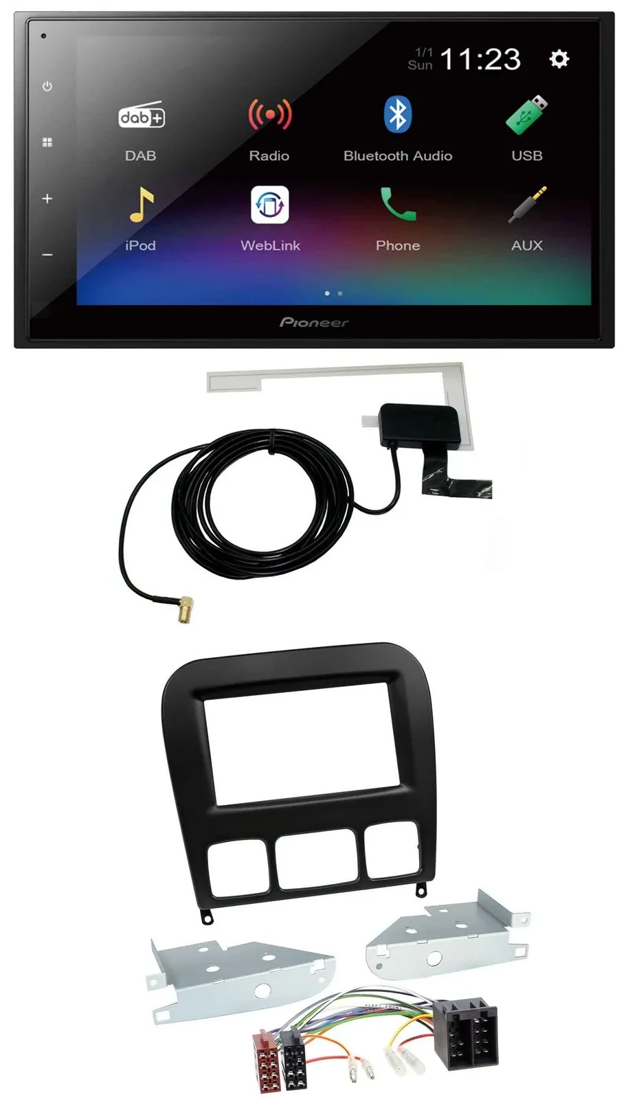 Автомагнитола для Mercedes‑Benz S‑Class 1998–2005 Pioneer 2DIN, DAB, Bluetooth, USB, чёрная