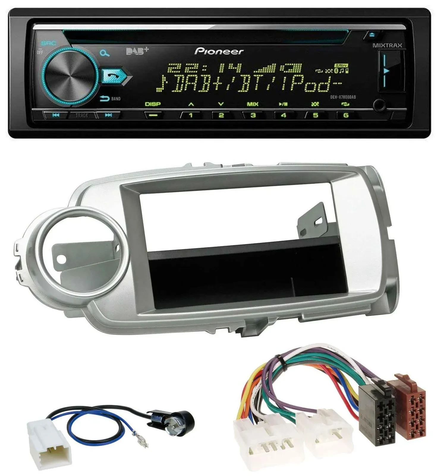 Автомагнитола для Toyota Yaris (2011–2014) Pioneer DAB, MP3, CD, USB, Bluetooth, серебристая