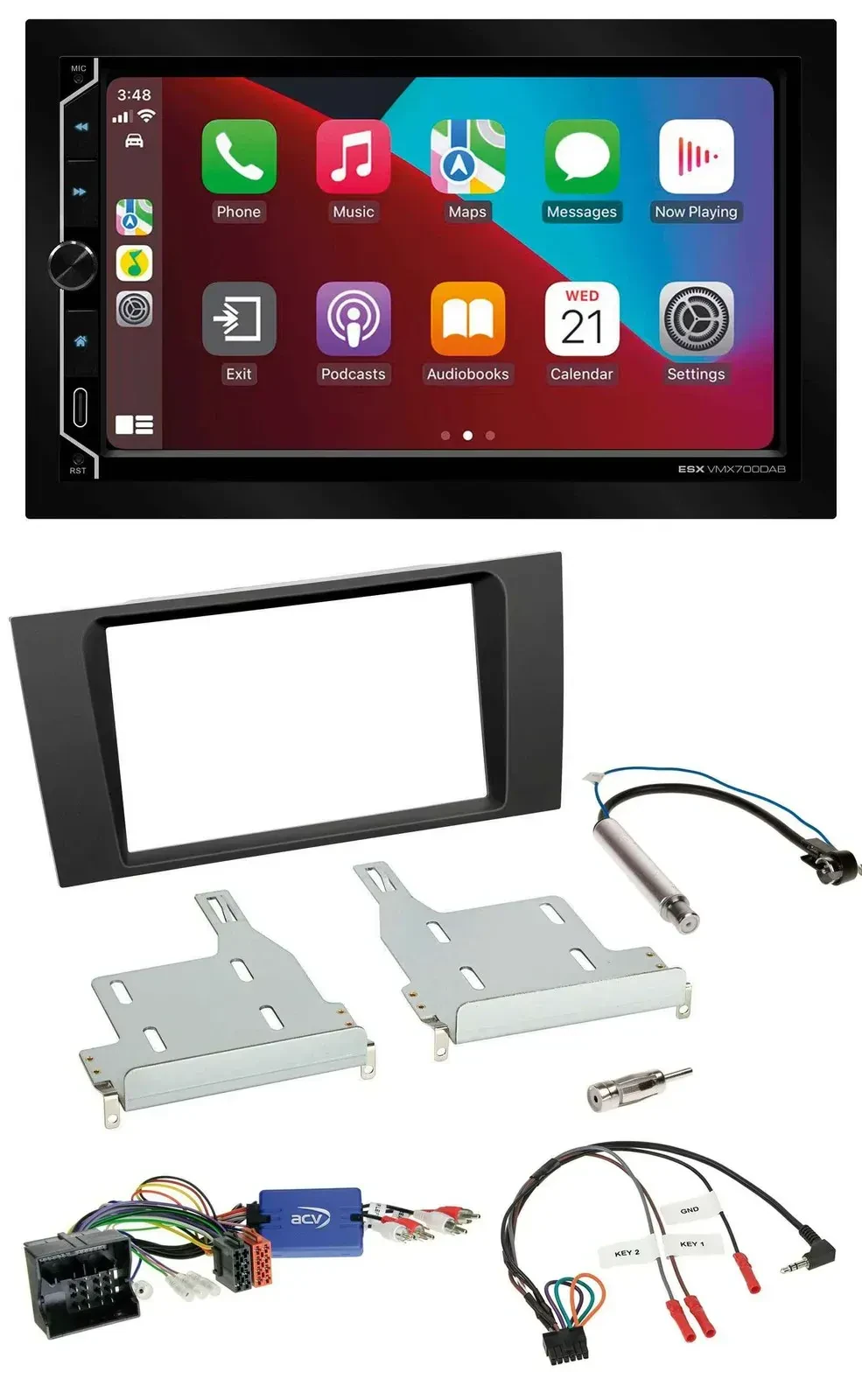 ESX 2DIN DAB USB Lenkrad Bluetooth Autoradio für Audi A4 2000-2001