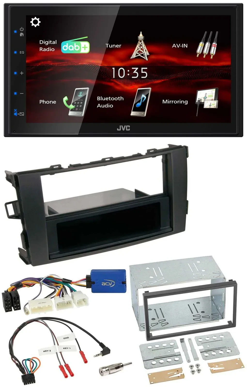 JVC USB Bluetooth Lenkrad DAB 2DIN Autoradio für Toyota Auris 2011-2012 schwarz