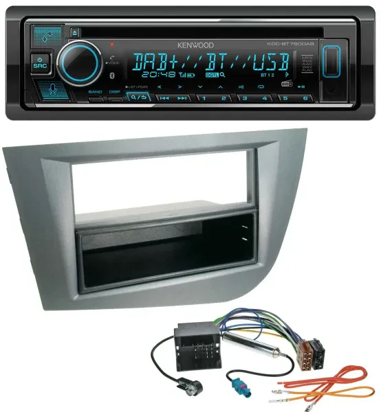Kenwood MP3 Bluetooth DAB USB CD Autoradio für Seat Leon ab 05 dunkelgrau metall