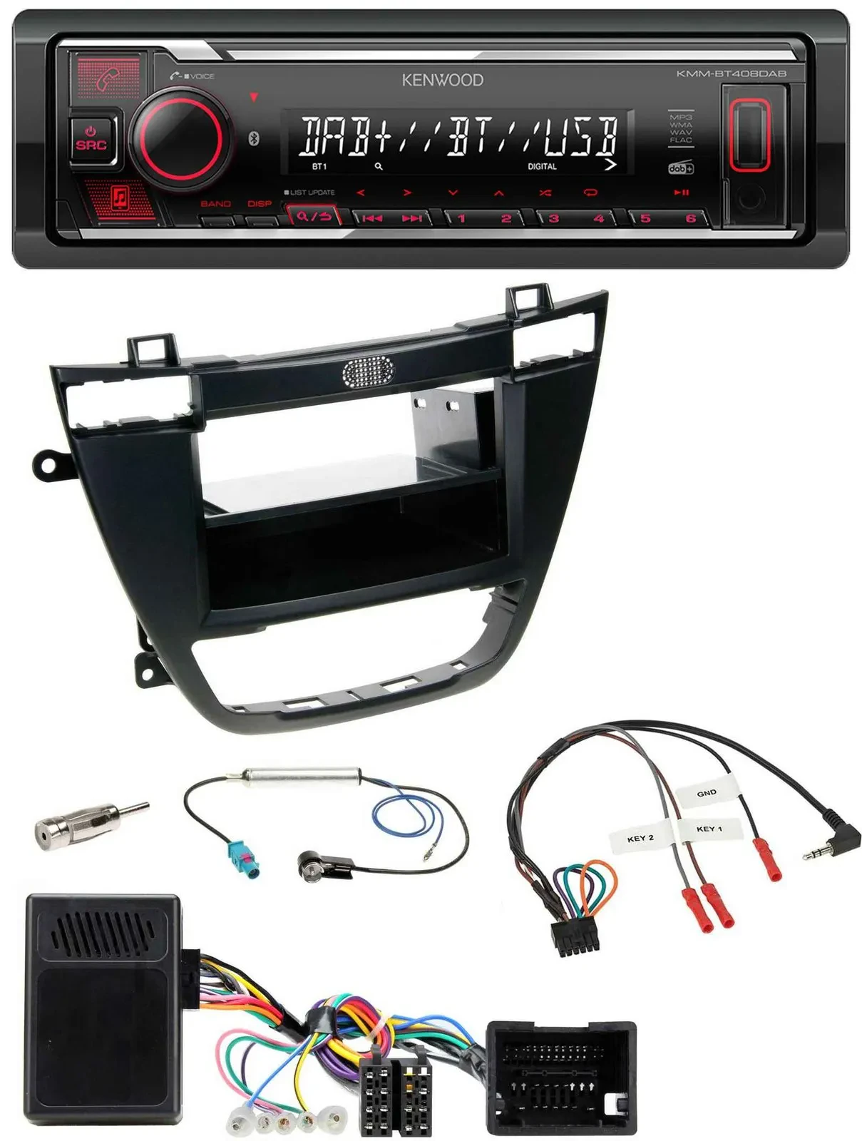 Kenwood Lenkrad Bluetooth USB DAB Autoradio für Opel Insignia ab 08 schwarz
