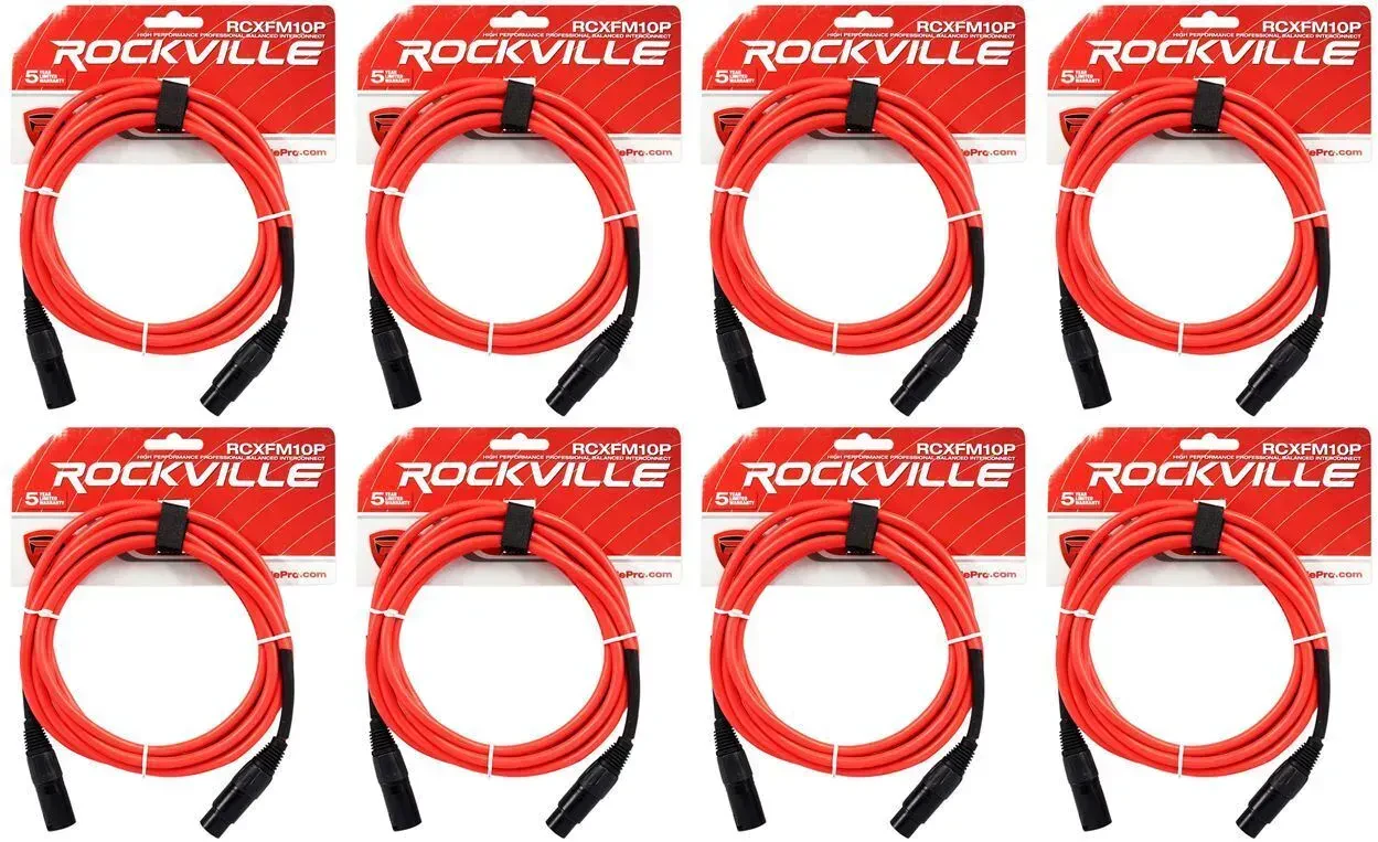 Микрофонный кабель Rockville RCXFM10P-R Red 3 м (8 штук)