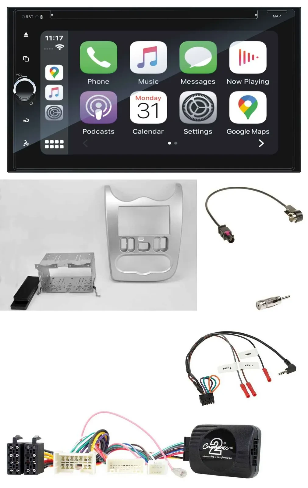 Blaupunkt DAB Lenkrad TMC Bluetooth USB 2DIN Navigation für Dacia ab 2012 hellsi