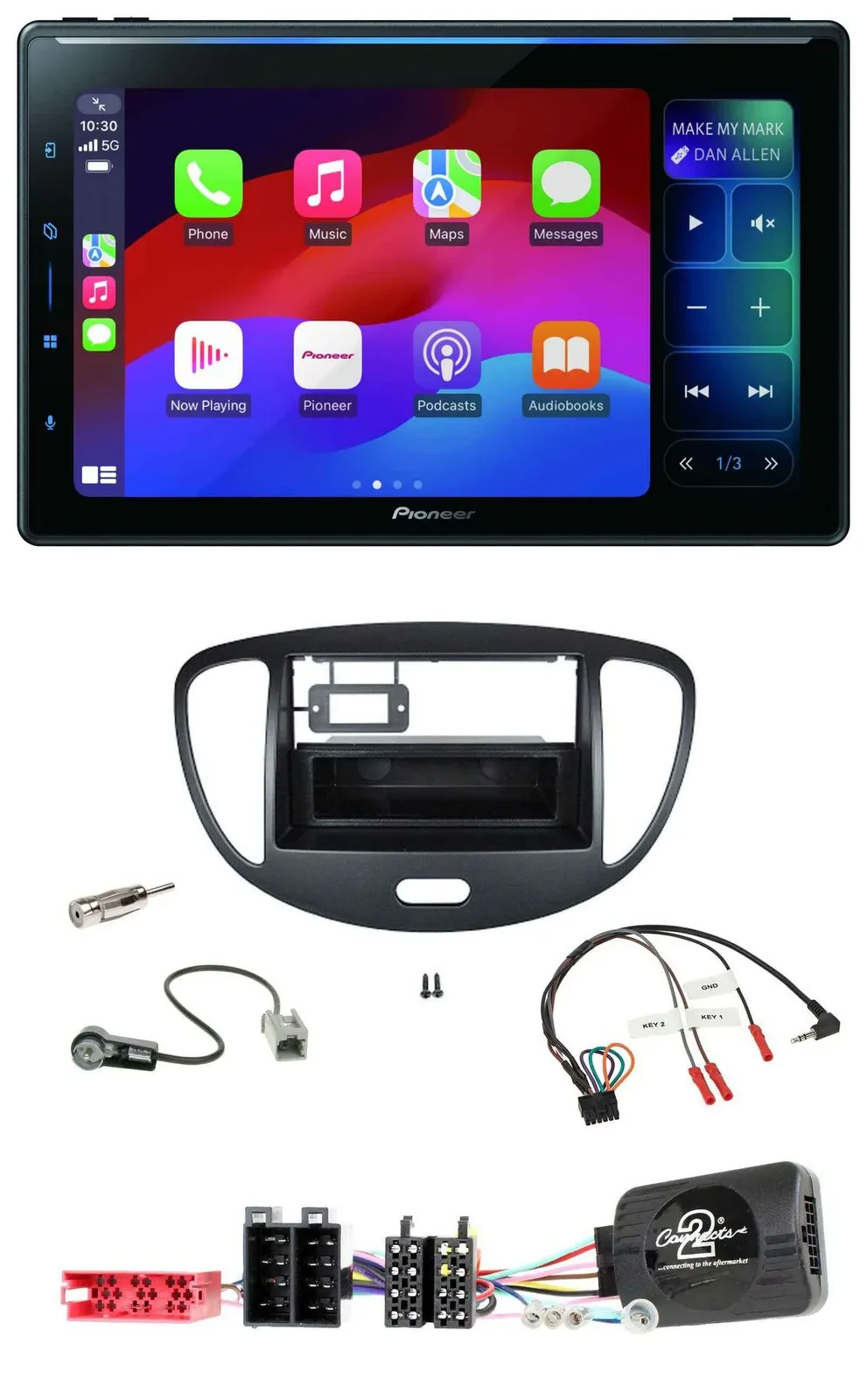 Pioneer Bluetooth DAB Lenkrad USB Autoradio für Hyundai i10 ISO 2009-2013 schwar