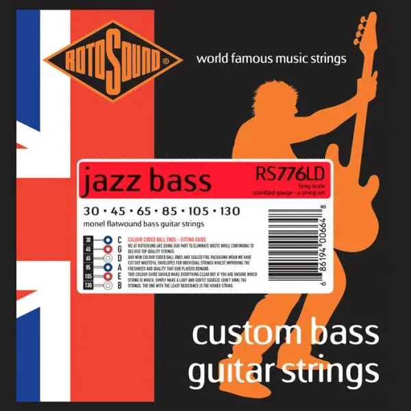 Rotosound RS776LD Long-Scale 6-String Monel Flatwound Bass Strings Set