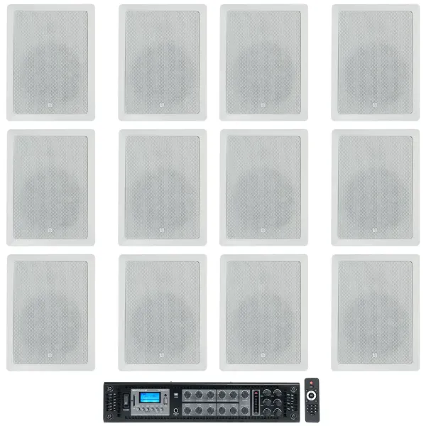 12) JBL CONTROL 128 WT 8" 50w Commercial 70v In-Wall Speakers+Amp For Restaurant