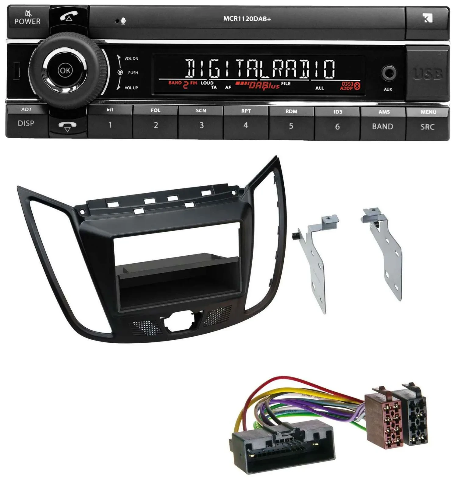 Kienzle Bluetooth MP3 USB DAB Autoradio für Ford C-Max Kuga matt schwarz