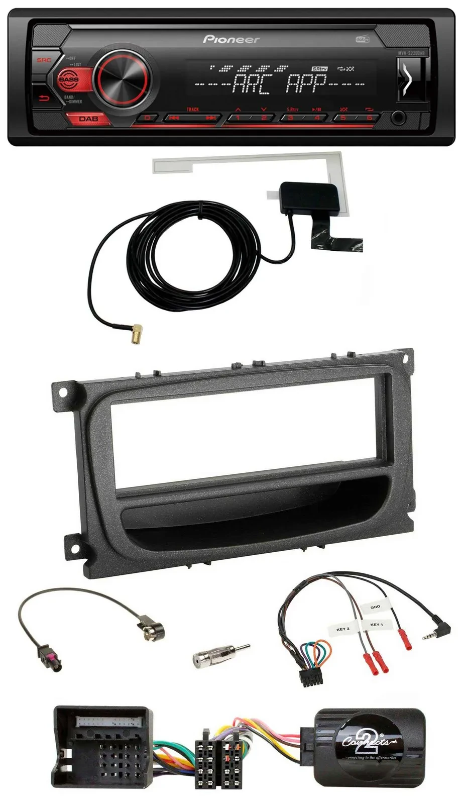 Автомагнитола Pioneer 1-DIN, USB, DAB, MP3, для Ford C‑Max/Galaxy/Focus (с 2007), поддержка управления с руля, черный