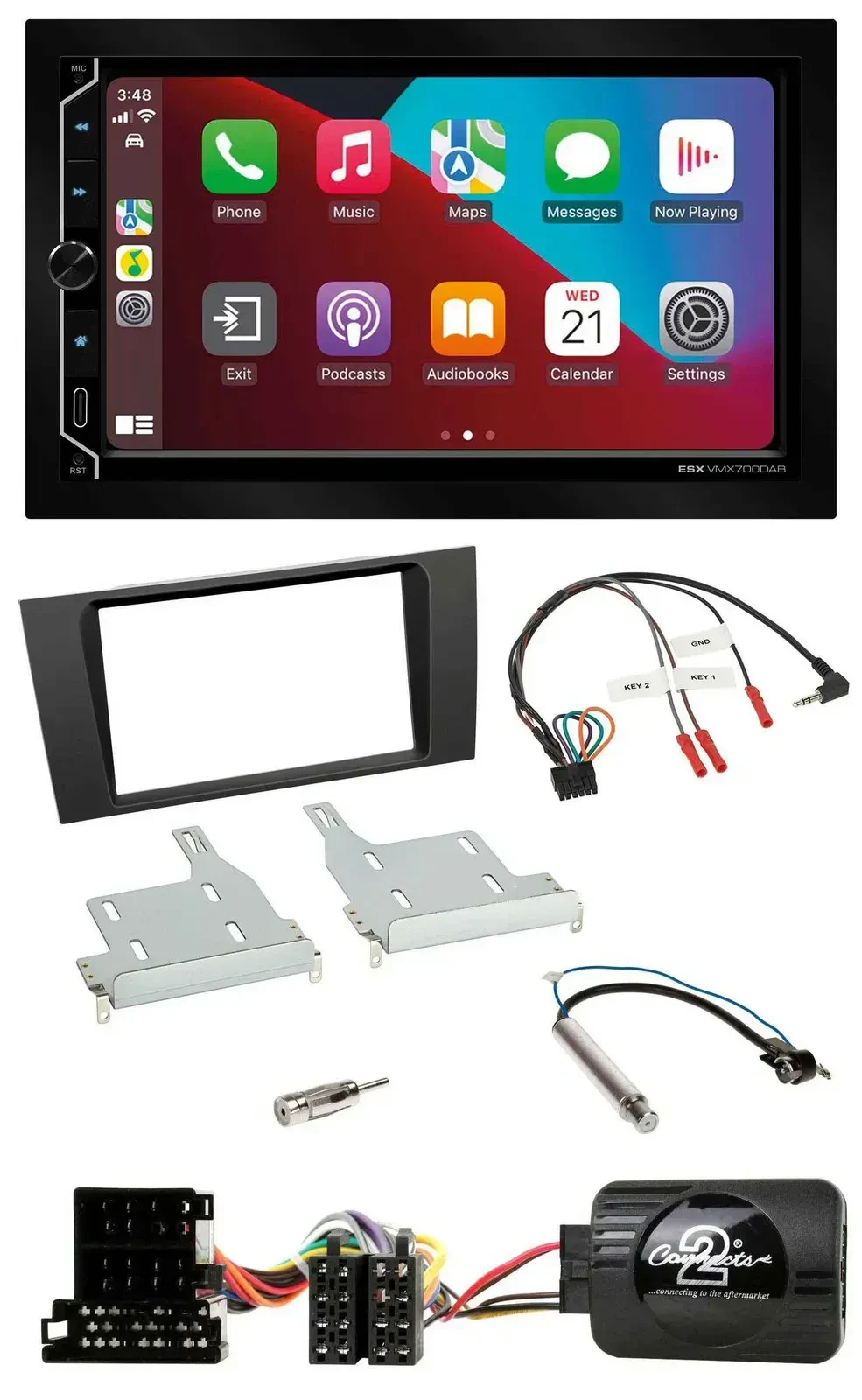 Автомагнитола ESX 2DIN DAB USB Bluetooth, управление на руле, для Audi A4 (1999–2001)