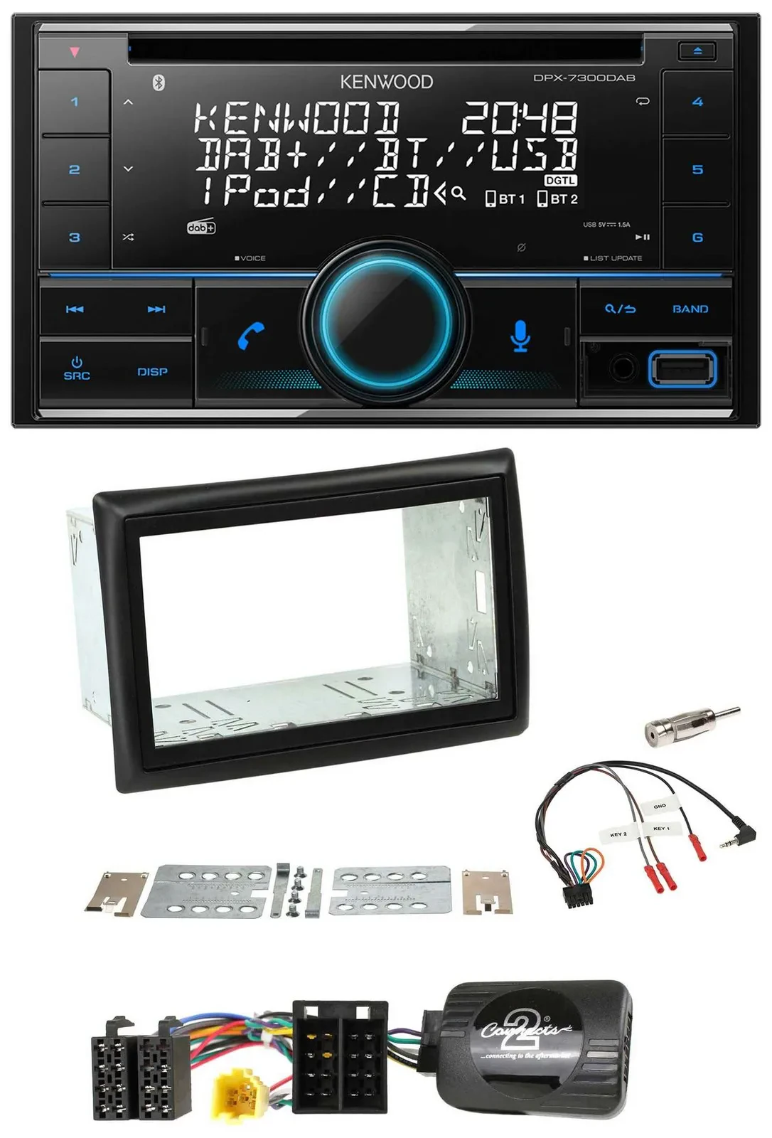 Автомагнитола для Renault Megane II Kenwood 2-DIN, CD, DAB, USB, Bluetooth, поддержка управления на руле