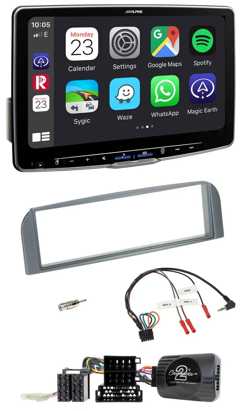Alpine Lenkrad USB Bluetooth DAB Autoradio für Alfa 147 GT 2007-2010 anthrazit