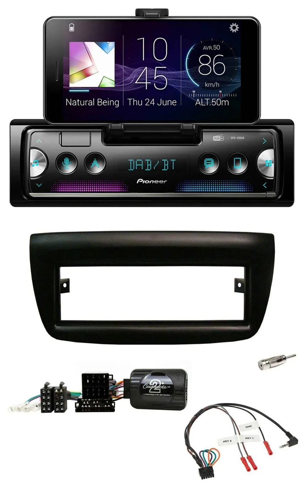 Автомагнитола Pioneer для Fiat Doblo 2012–2015, USB, Bluetooth, DAB, поддержка управления на руле, черная