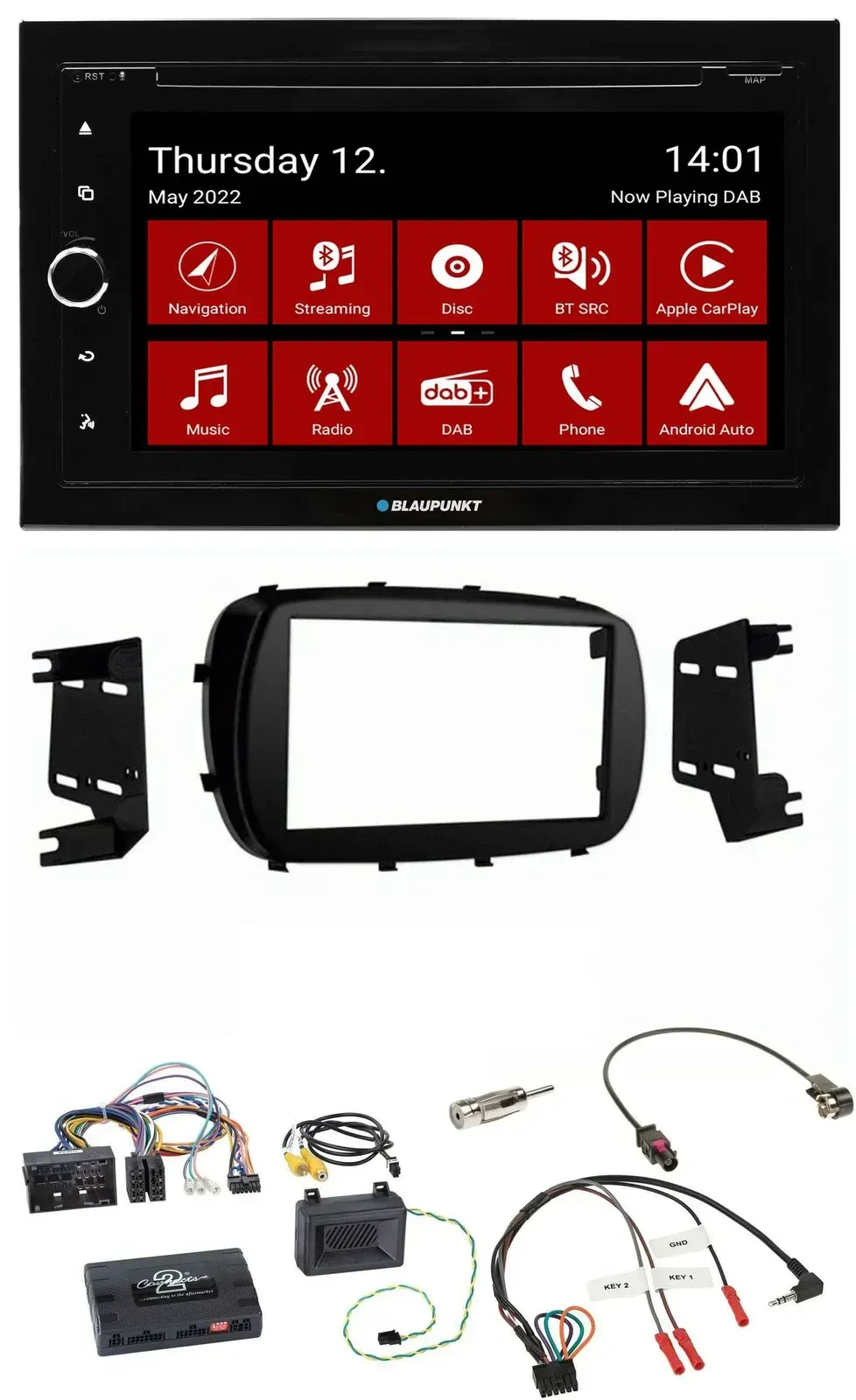 Blaupunkt 2DIN Lenkrad Bluetooth USB TMC DAB Navigation für Fiat 500X ab 2014