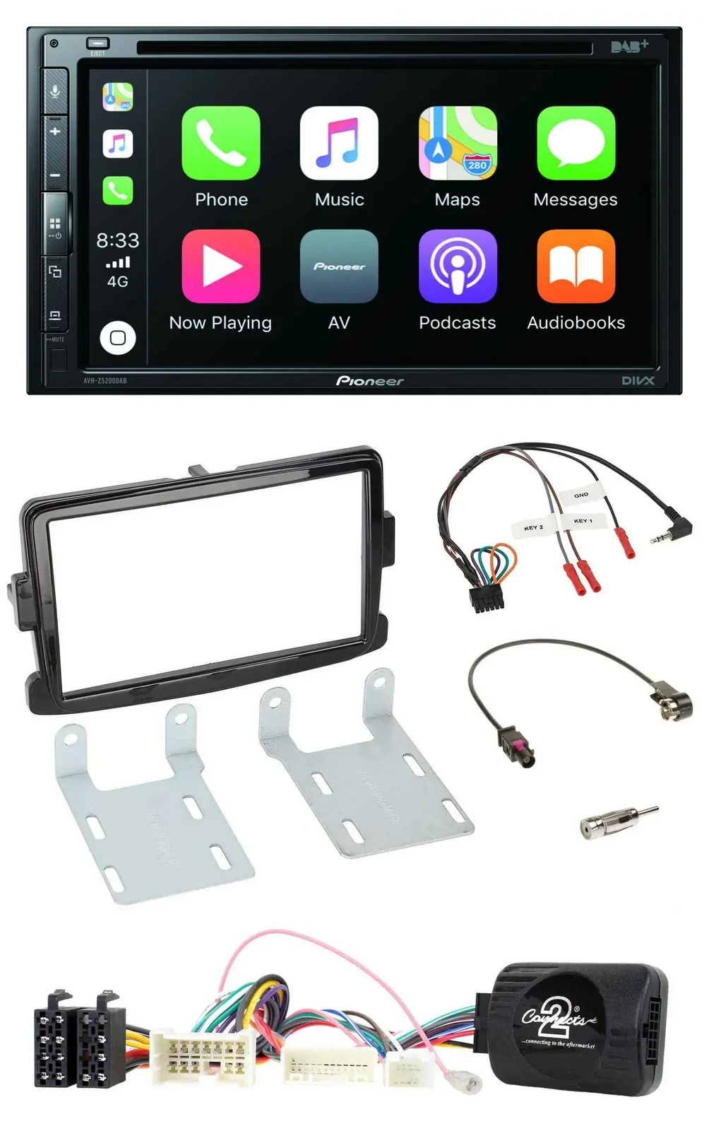 Pioneer DVD 2DIN Lenkrad DAB Bluetooth USB Autoradio für Dacia ab 2012 piano sch