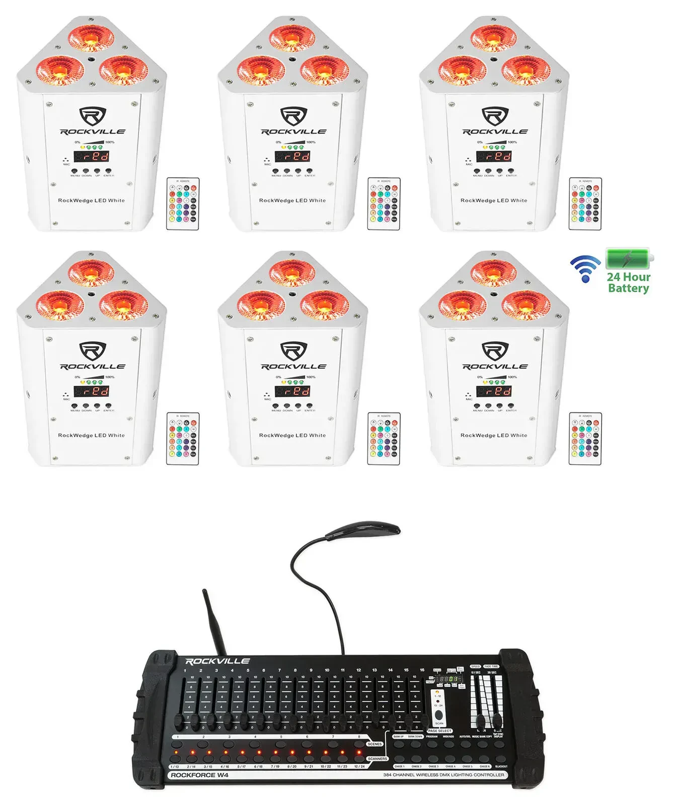 Светодиодный прибор Rockville RockWedge White с DMX-контроллером (6 штук)