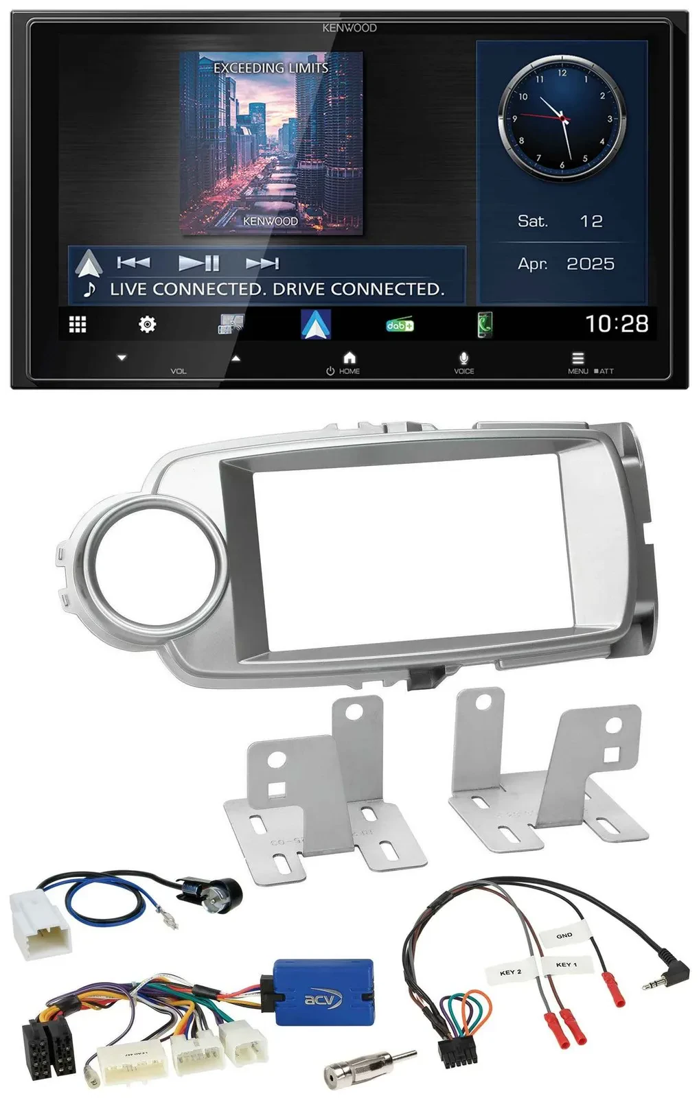 Автомагнитола Kenwood 2 DIN, Bluetooth, USB, DAB, для Toyota Yaris 2011–2014, серебристая