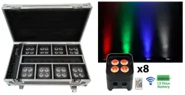 Rockville BEST PACK 50 (8) Black Battery Wash Lights+Wireless DMX+Charging Case